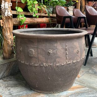 睡莲盆陶缸鱼荷花陶缸陶盆花盆缸瓦粗陶盆花盆泥缸缸盆养鱼土陶