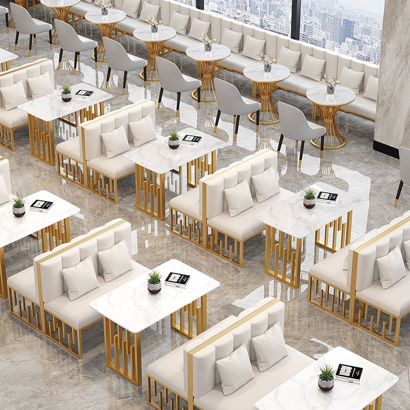 岩板轻奢洽谈桌椅组合餐饮家具酒店大堂售楼处西餐咖啡.厅卡座椅