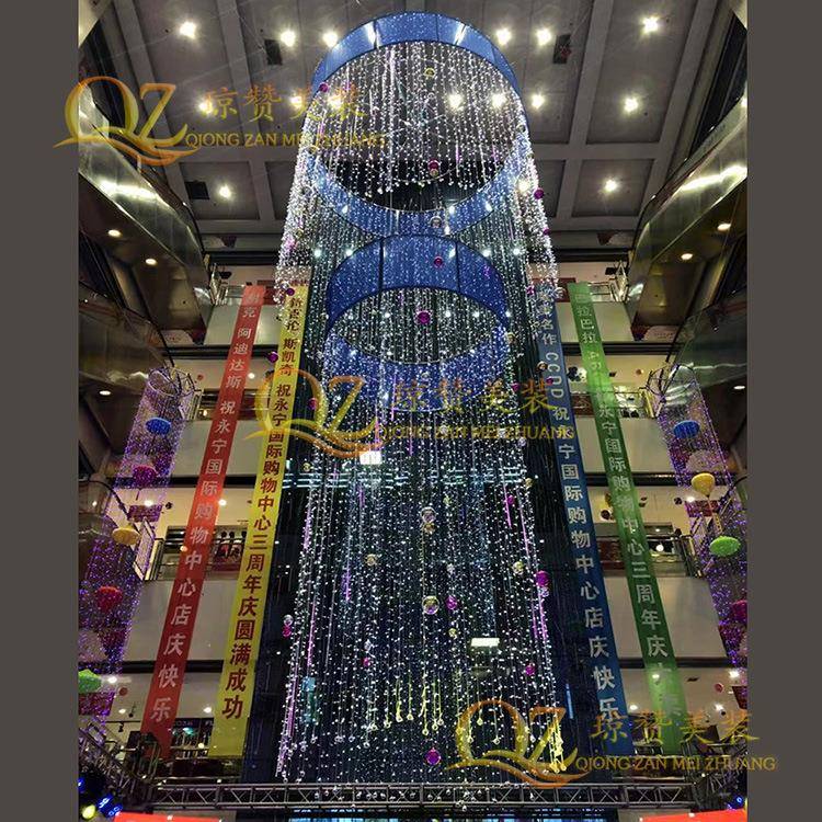 商业美陈商场购物中心LED灯光亮化中庭装饰天井中厅吊饰氛围布置