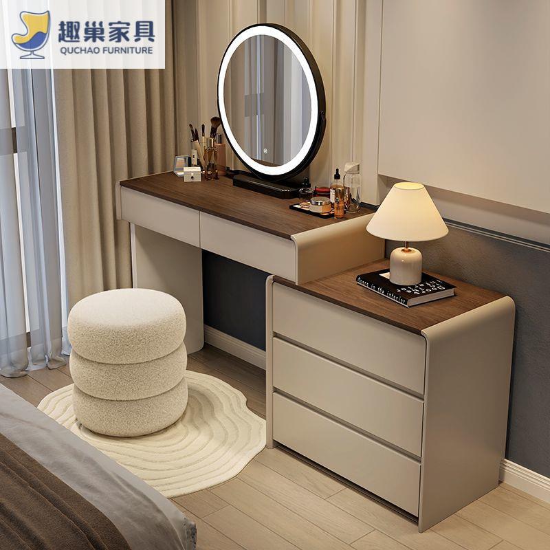 实木梳妆台斗柜一体现代简约化妆台意式奶油风轻奢高档卧室化妆桌