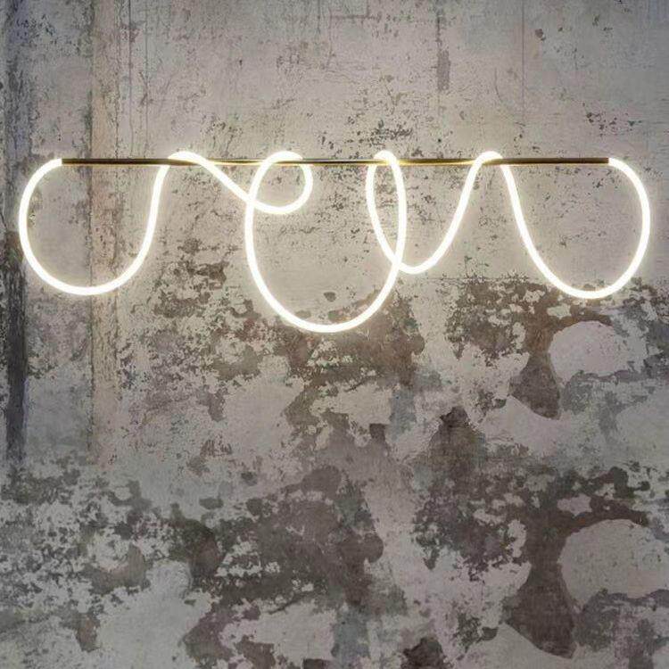 极简餐厅吧台吊灯管缠绕线条灯长条餐桌音符艺术设计师创意个性灯