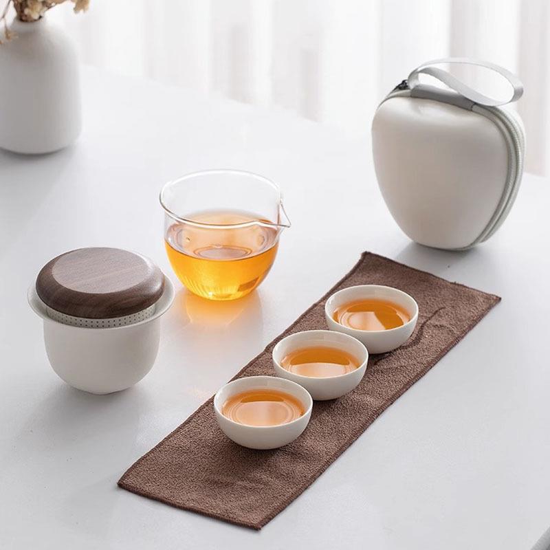 快客杯旅行茶具套装简约纯色便携式一壶三杯户外露营随身茶壶茶杯