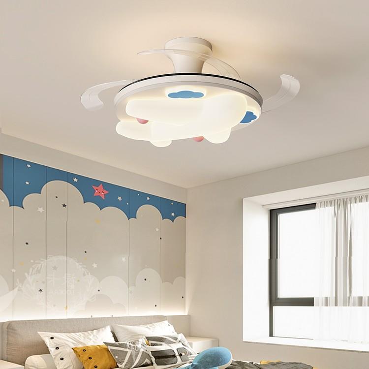 2025新款简约主卧室风扇灯隐形静音电扇灯创意飞机儿童房间吸顶灯