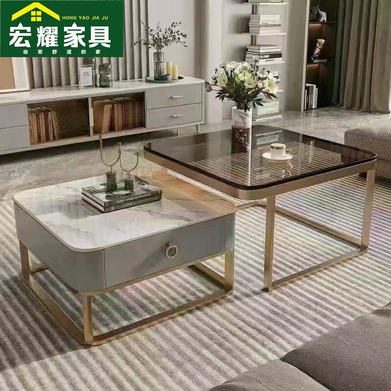 岩板玻璃茶几客厅家用小户型北欧现代简约意式方形高级网红茶几桌
