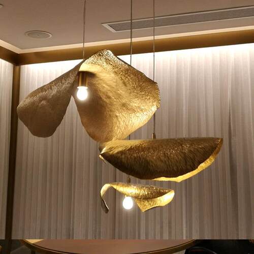 北欧现代创意艺术客厅餐厅吊灯楼梯复式楼别墅挑高全铜卧室荷叶灯