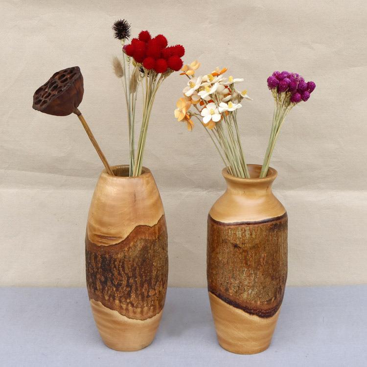 泰国实木花瓶东南亚复古客厅插花实木桌面花器