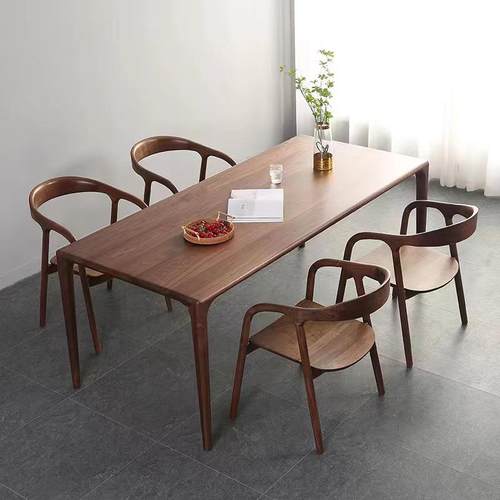 新中式现代简约会客茶桌黑胡桃木方桌茶桌高端长方形实木餐桌