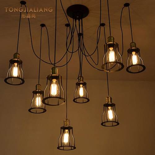 美式乡村工业风Loft创意铁艺餐厅灯吧台铁线架散花吊灯