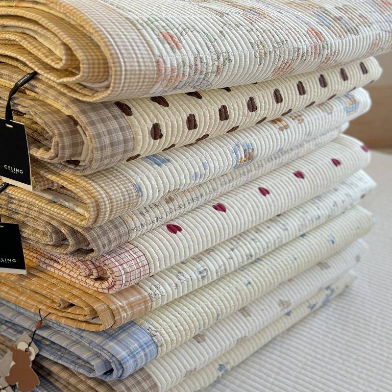 韩式双面全棉水洗棉高温酵素砂洗床盖三件套绗缝夹棉榻榻米炕盖++