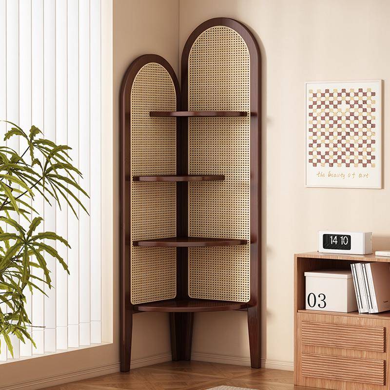 转角置物架实木落地墙边角收纳柜客厅三角柜子餐厅拐角书架储物J&