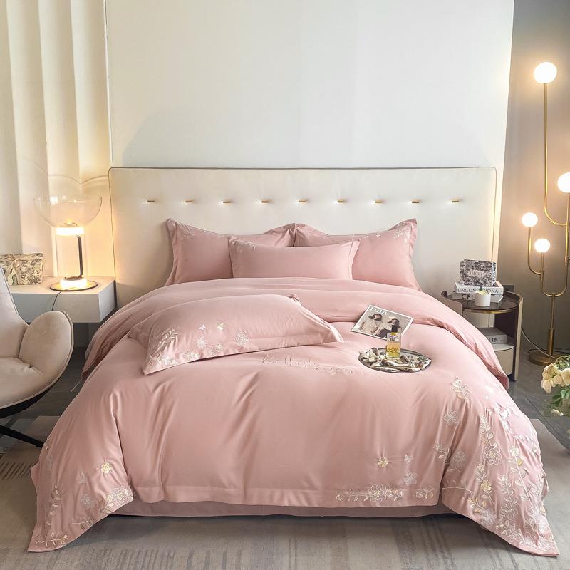 简约床品60支澳棉四季轻奢四件套亲肤床单床笠床上用品被套刺绣花