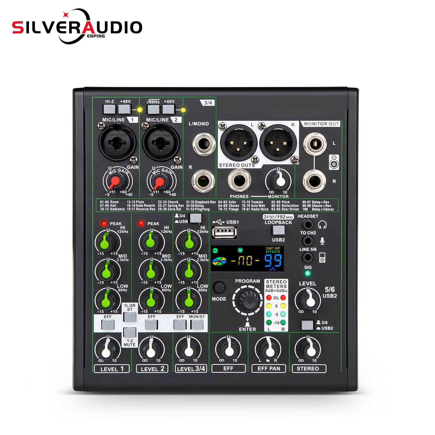 GAX-AM06专业4路混音器192khz/24bit声卡BT无线声卡K歌曲调音台