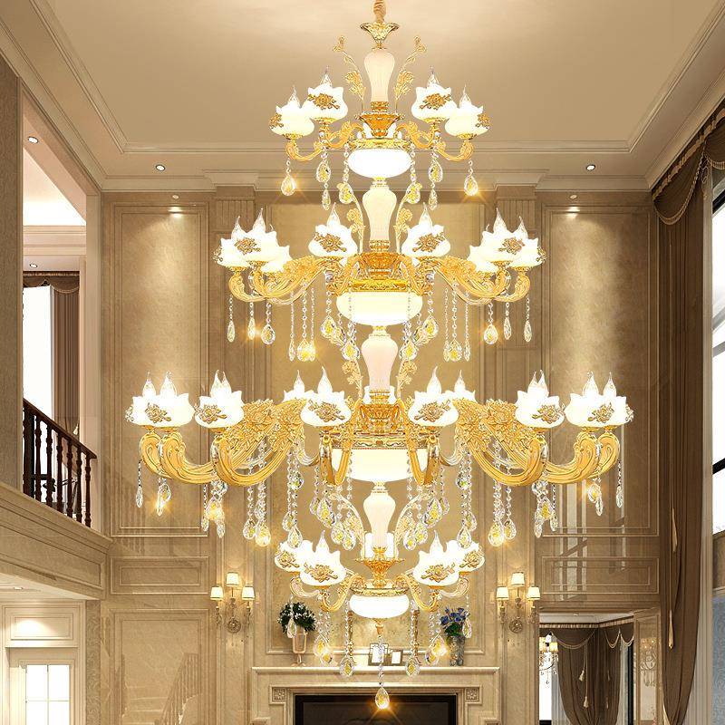 欧式复式楼大吊灯奢华大气家用水晶灯长吊灯客厅灯具挑空大楼梯灯