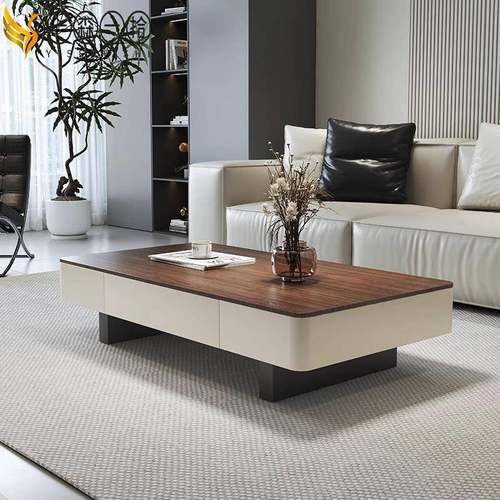 轻奢组合高级意式黑色长方形岩板茶几大小户型客厅家用简约现代桌