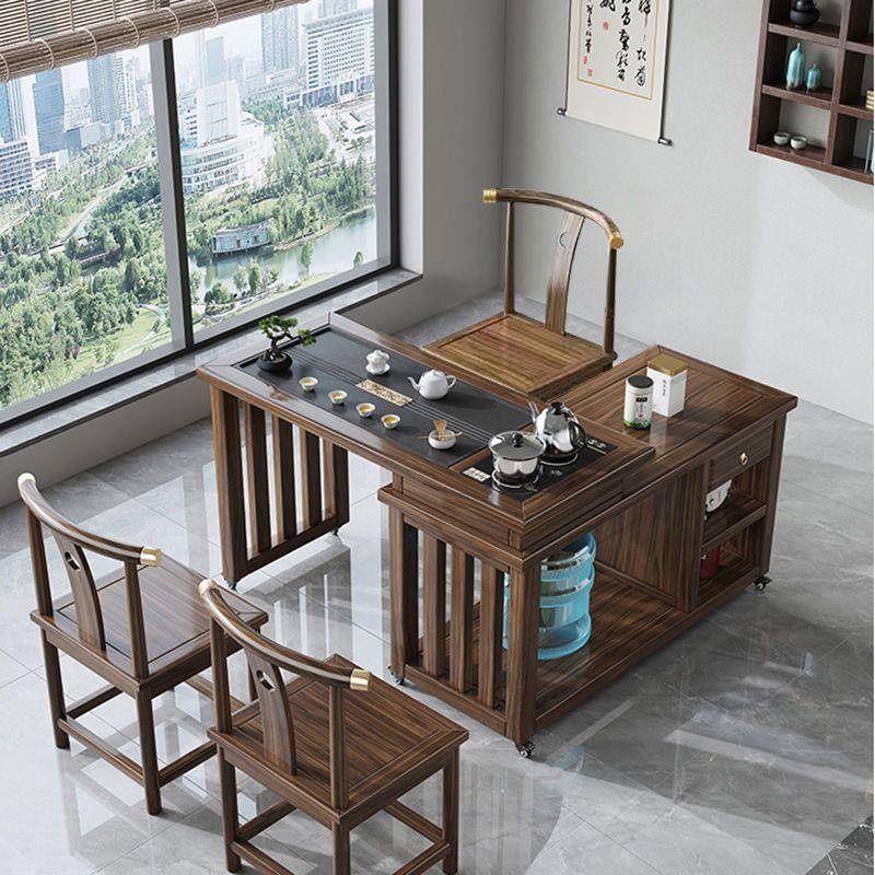 新中式实木旋转茶桌阳台家用小户型茶桌茶台桌椅组合泡茶