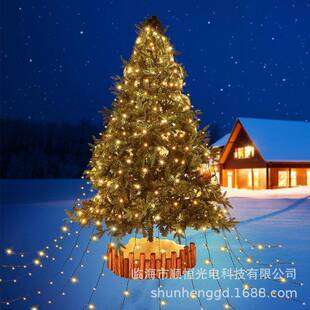 圣诞树装饰灯串圆盘树顶灯皮线灯流水灯太阳能圣诞树装饰灯庭院灯