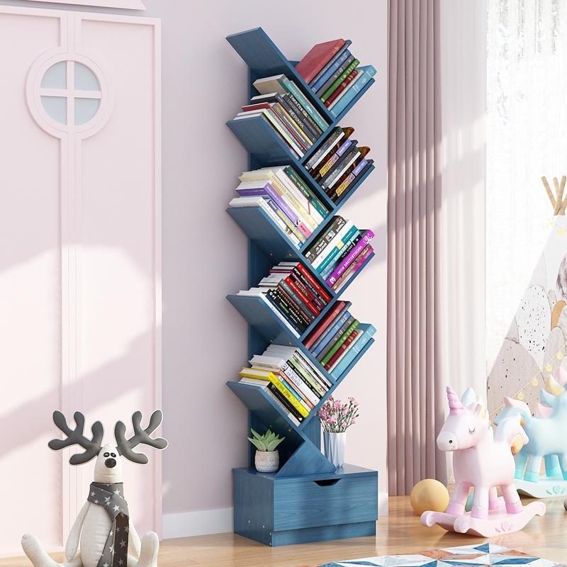 简易儿童小书架落地置物架一体靠墙客厅实木书柜不占地方空间学生