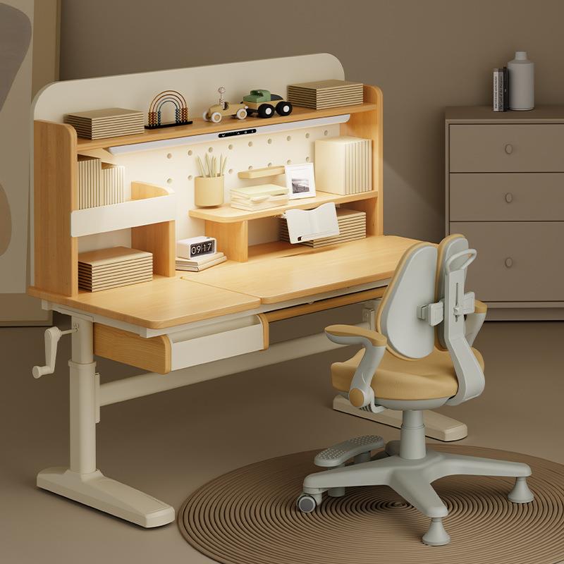 儿童学习桌小学生书桌写字桌学习桌子升降家用实木桌椅套x&奶油x&