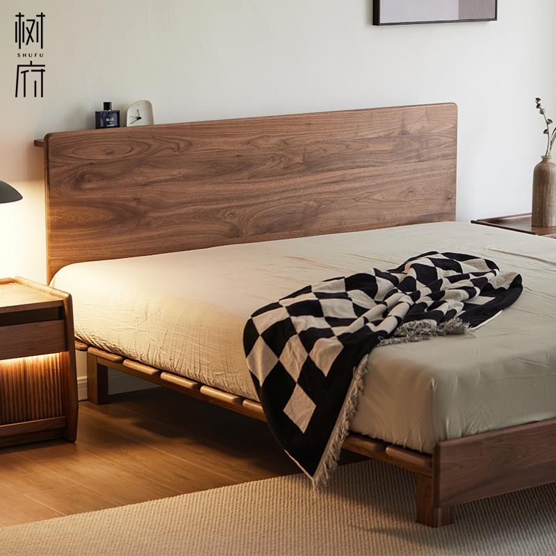 5V黑胡桃齐边床全实木无床头榻榻米小户型单双人床1.8/1.5/1.
