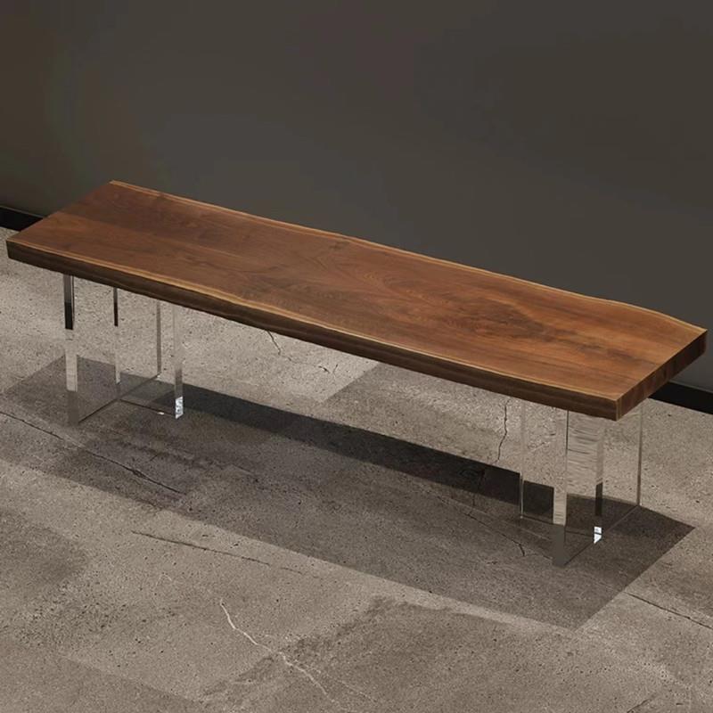 北欧亚克力长凳餐椅设计感实木长条凳客厅家用胡桃色木头茶椅凳子