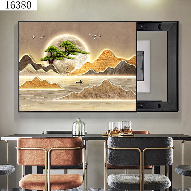 现代轻奢电表箱装饰画遮挡免打孔高级感大气迎客松