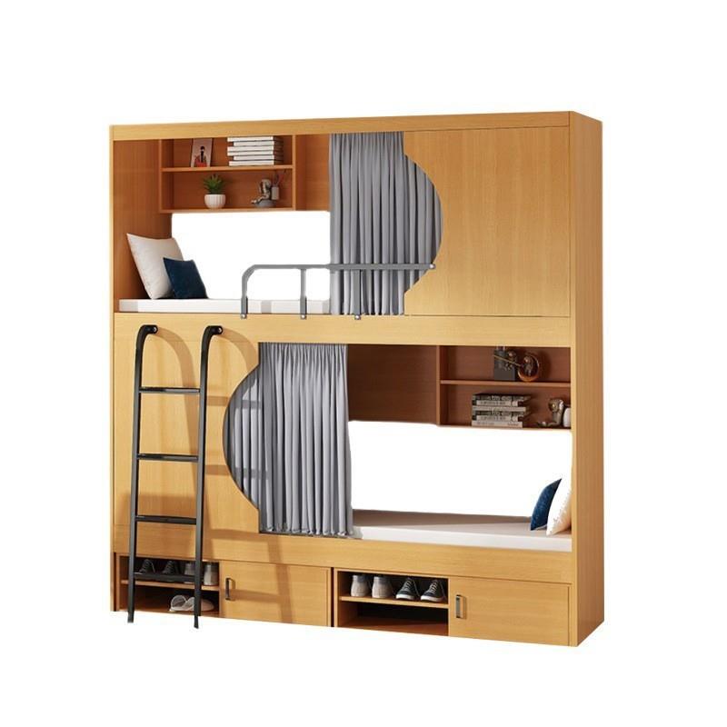 双人太空舱上下铺双层床带窗帘学生双人架子床太空舱实木质成人