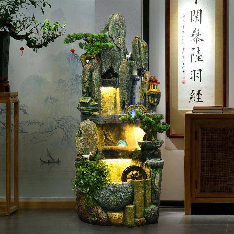 直角弧形假山喷泉流水客厅装饰景观风水轮招财办公室家居装饰摆件
