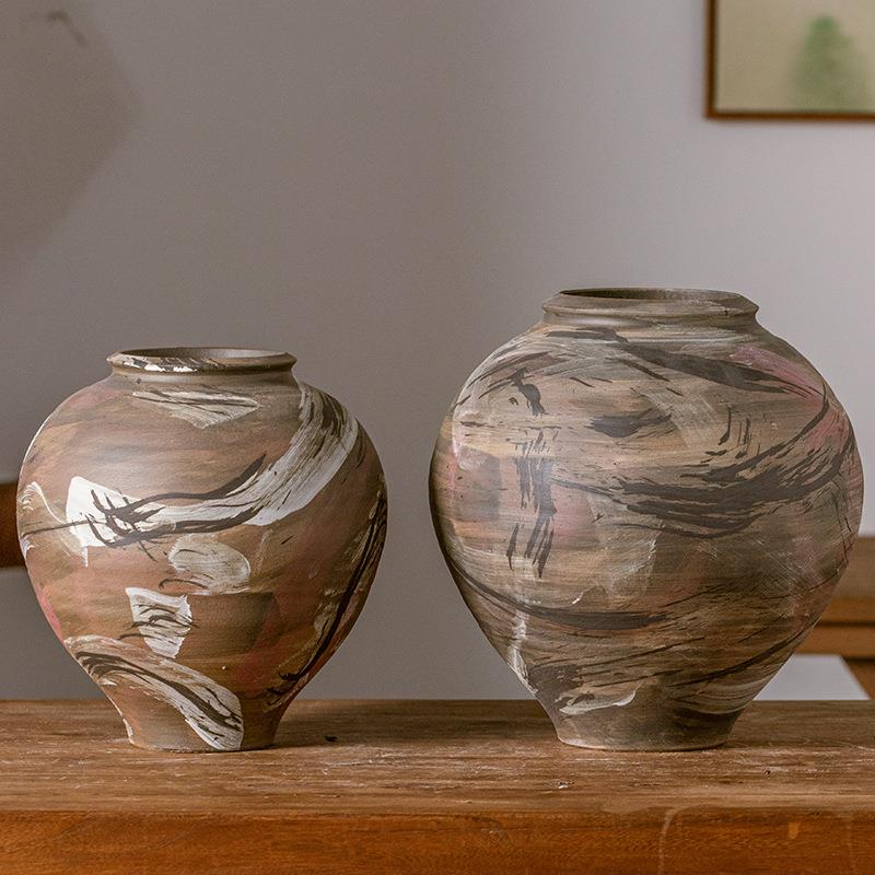 手绘陶瓷花瓶红色复古风陶瓷客餐厅桌面花瓶花器装饰工艺摆件花瓶