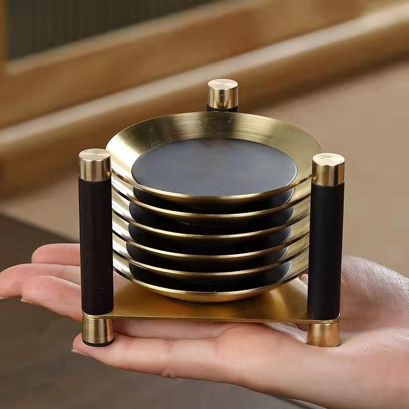 黑檀铜木杯垫隔热垫创意日式茶杯垫杯托家用茶道配件黑檀木茶托