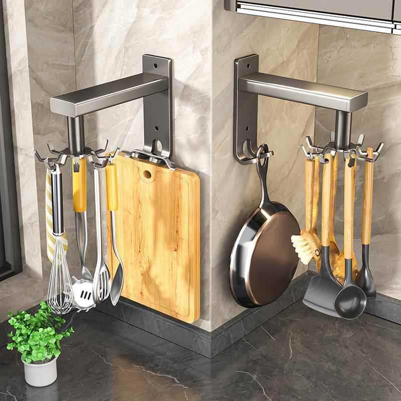 厨房旋转挂钩壁挂式置物架厨具收纳架锅铲勺子铲子挂架免打孔架子