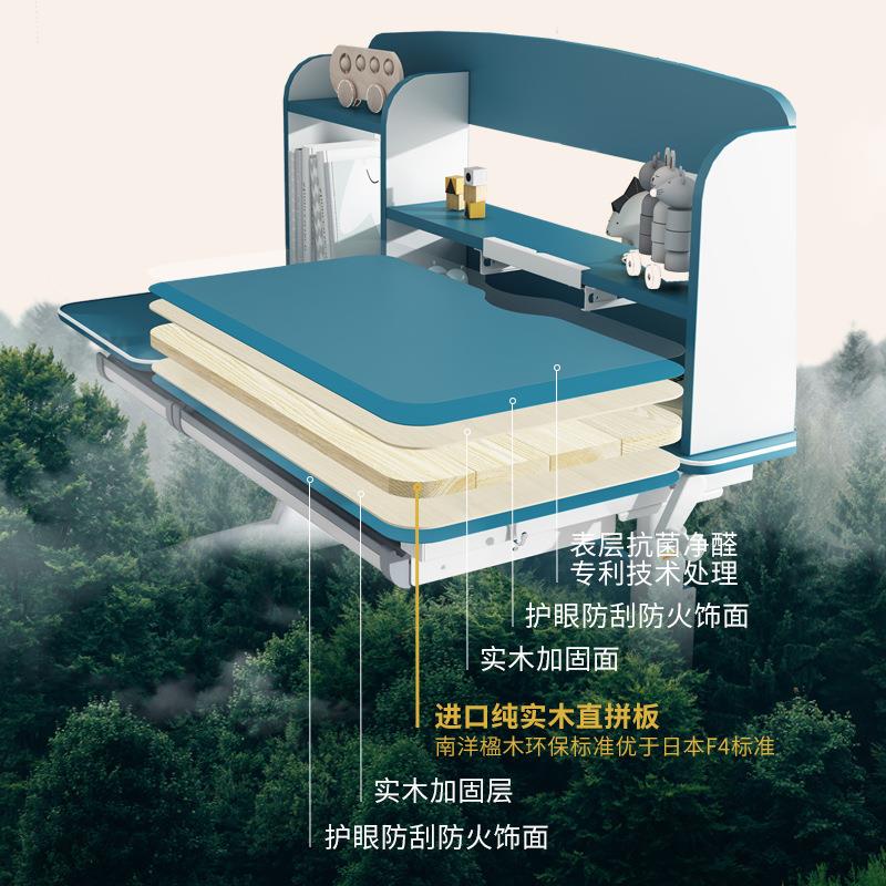 高端实木儿童学习桌德国写字桌家用可升降小学生护眼蓝