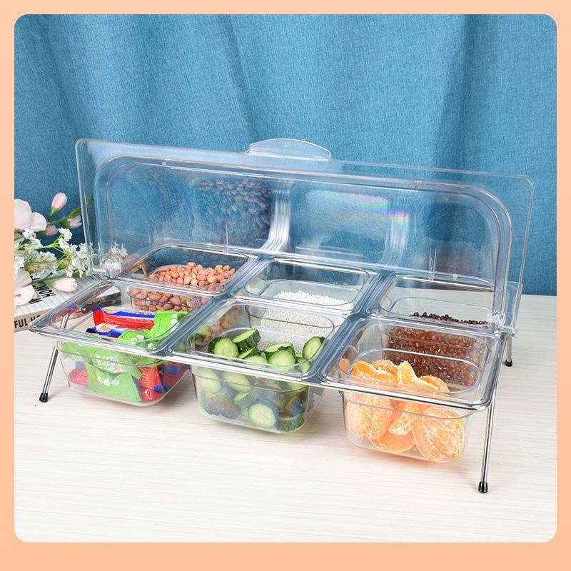 透明咸菜配菜调料台多格小菜凉菜六分格展示盒塑料翻盖保鲜盒商用