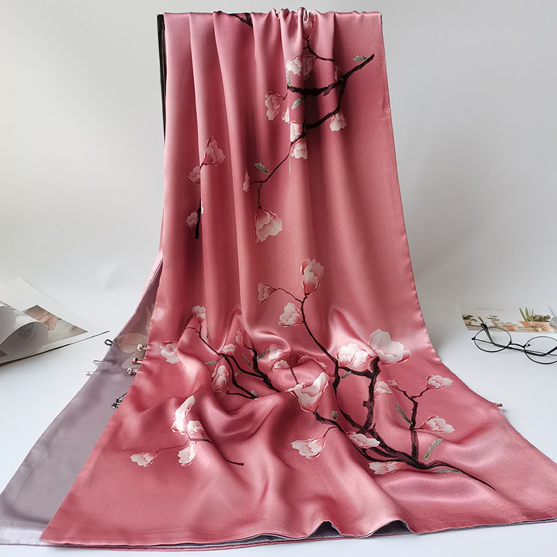 杭州丝绸桑蚕丝双层围巾盘扣长真丝丝巾春秋季旗袍礼服披肩女外搭