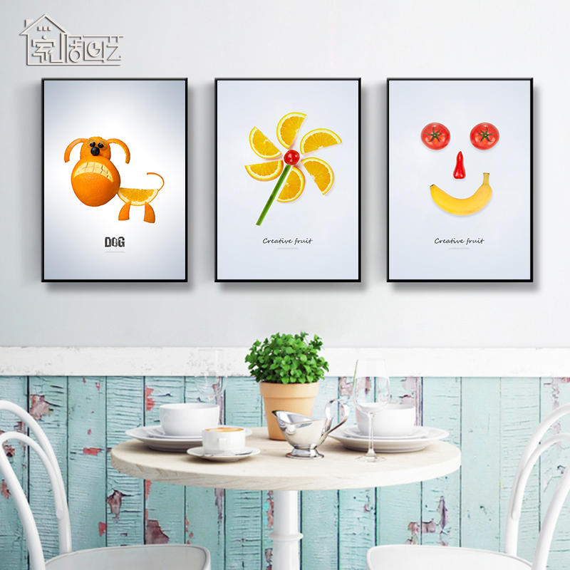 趣味水果餐厅装饰画奶茶店挂画现代简约墙面壁画餐桌饭厅背景墙画图片