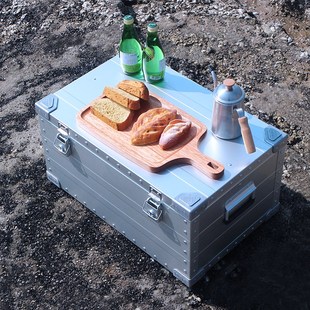 户外露营铝合金收纳箱多功能便捷越野车后备金属铝箱大容量108L
