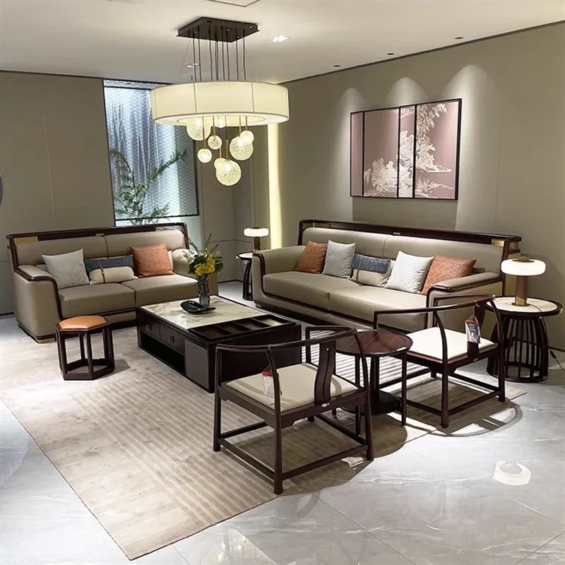 新中式黑胡桃木i会客办公沙发茶几组合接待商务洽谈接待沙发可定