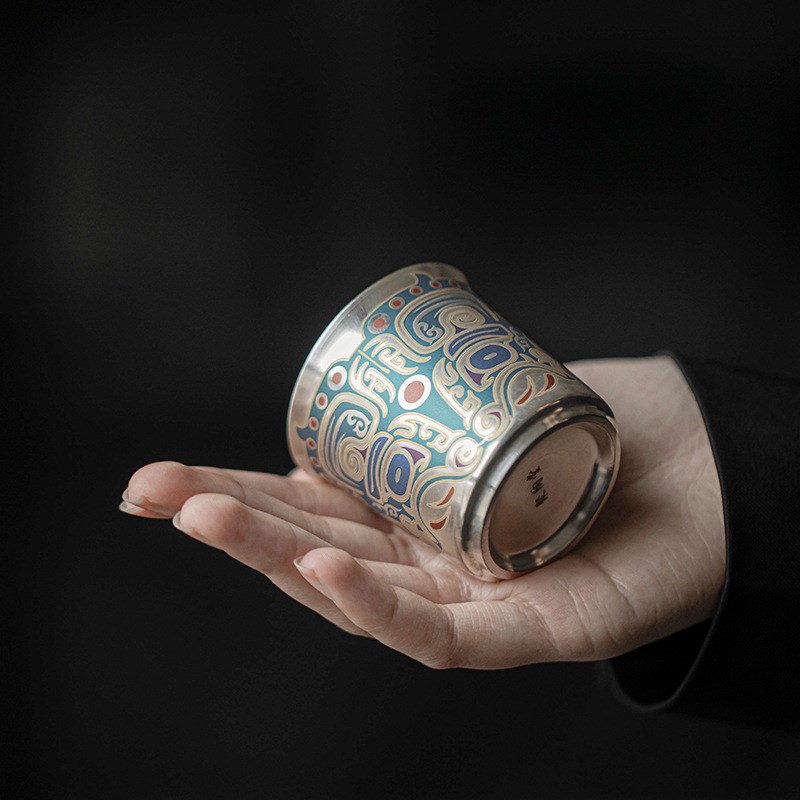 饕餮纹鎏银茶杯高级感主人杯个人专用高J档功夫茶具喝茶杯子品茗