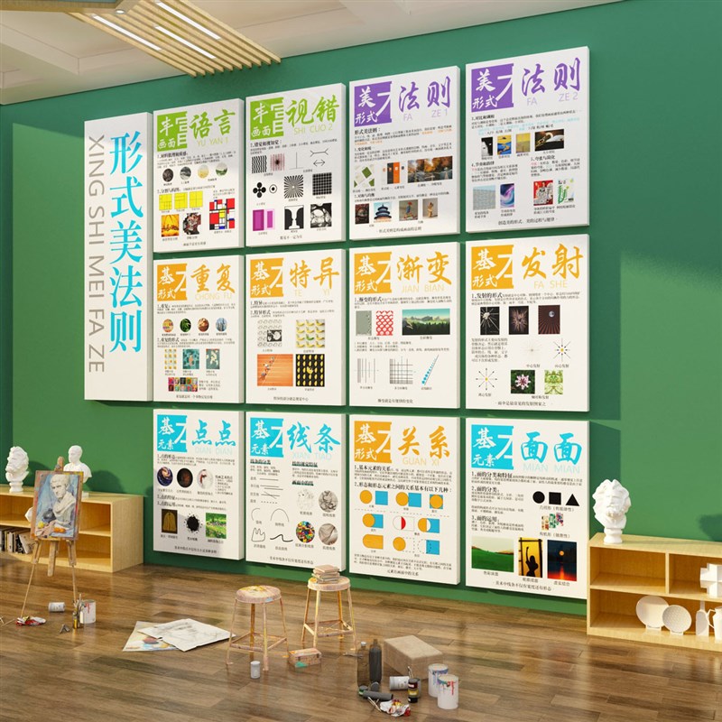 画室布置美术室墙面装饰艺术培训班机构素描教室环创X意文化墙贴