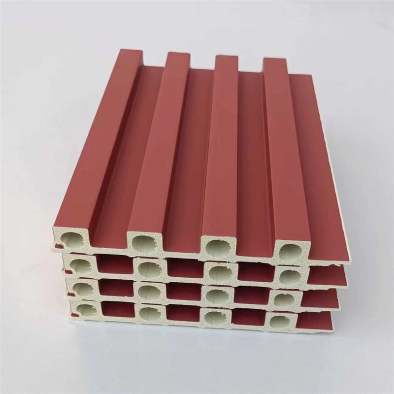 圆孔酒红格栅木饰面装饰木塑墙裙吊顶背景墙生态木护W墙板竹木纤