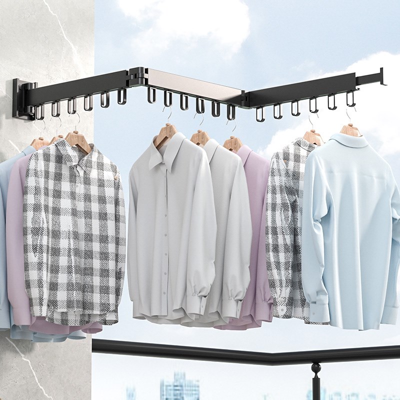 折叠晾衣架家用无阳台室内卫生间免打G孔隐形伸收缩凉晒杆壁挂神