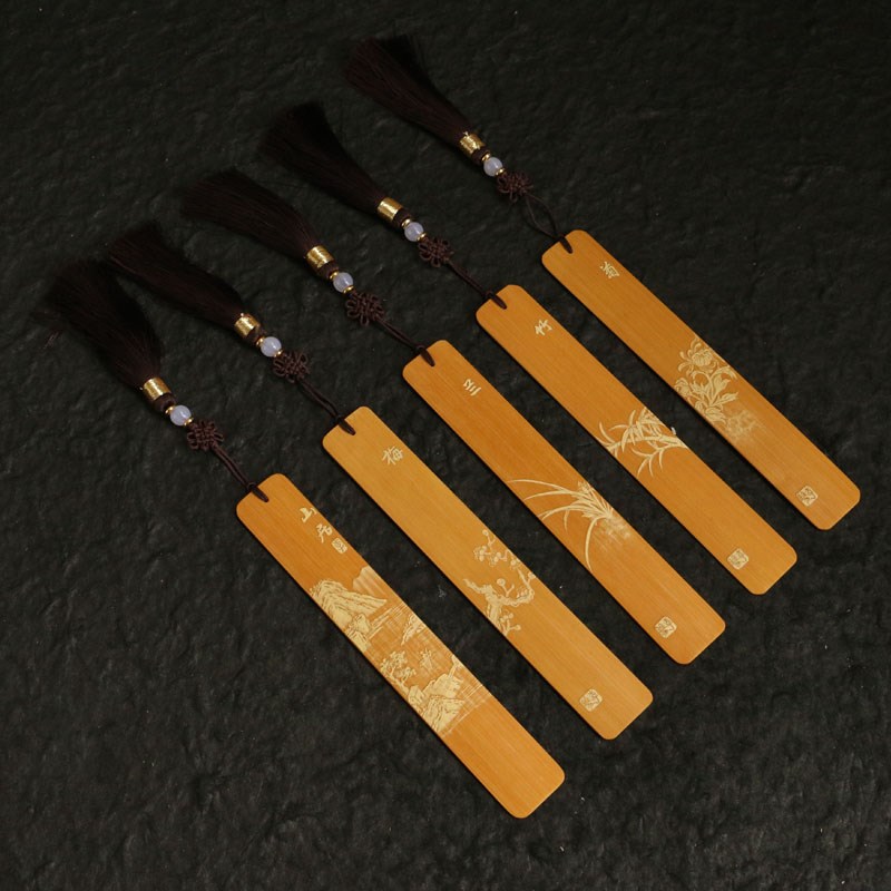 东阳名家李双本工精工留青雕x刻书签梅兰竹菊文房雅器收藏竹