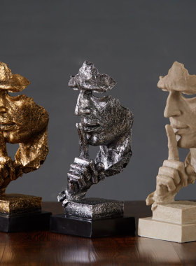 沉默是金抽象艺术人脸面具摆件创B意简约装饰品办公室书房工艺摆