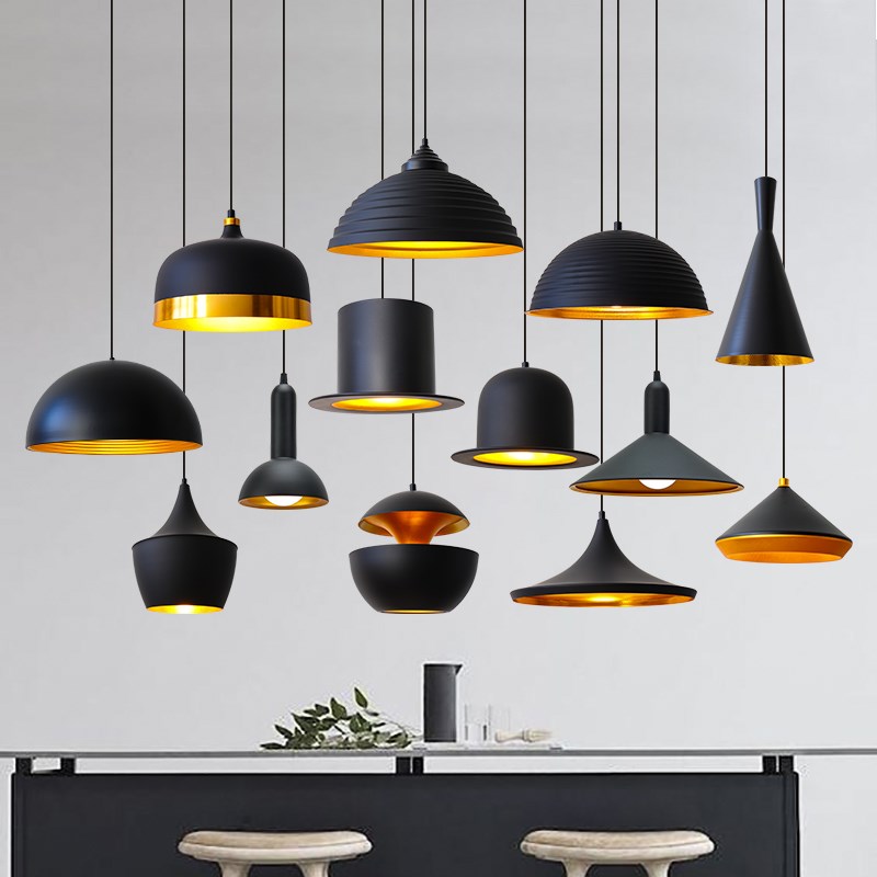 复古工业风港g式黑色内金色个性火锅店烧烤饭店餐厅怀旧锅盖吊灯