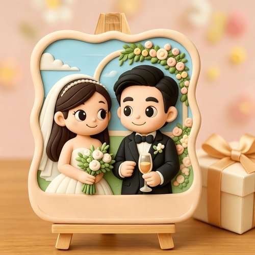 婚礼礼物结婚照片定制3D深浮雕相框冰箱贴相框摆件立体浮雕冰箱贴