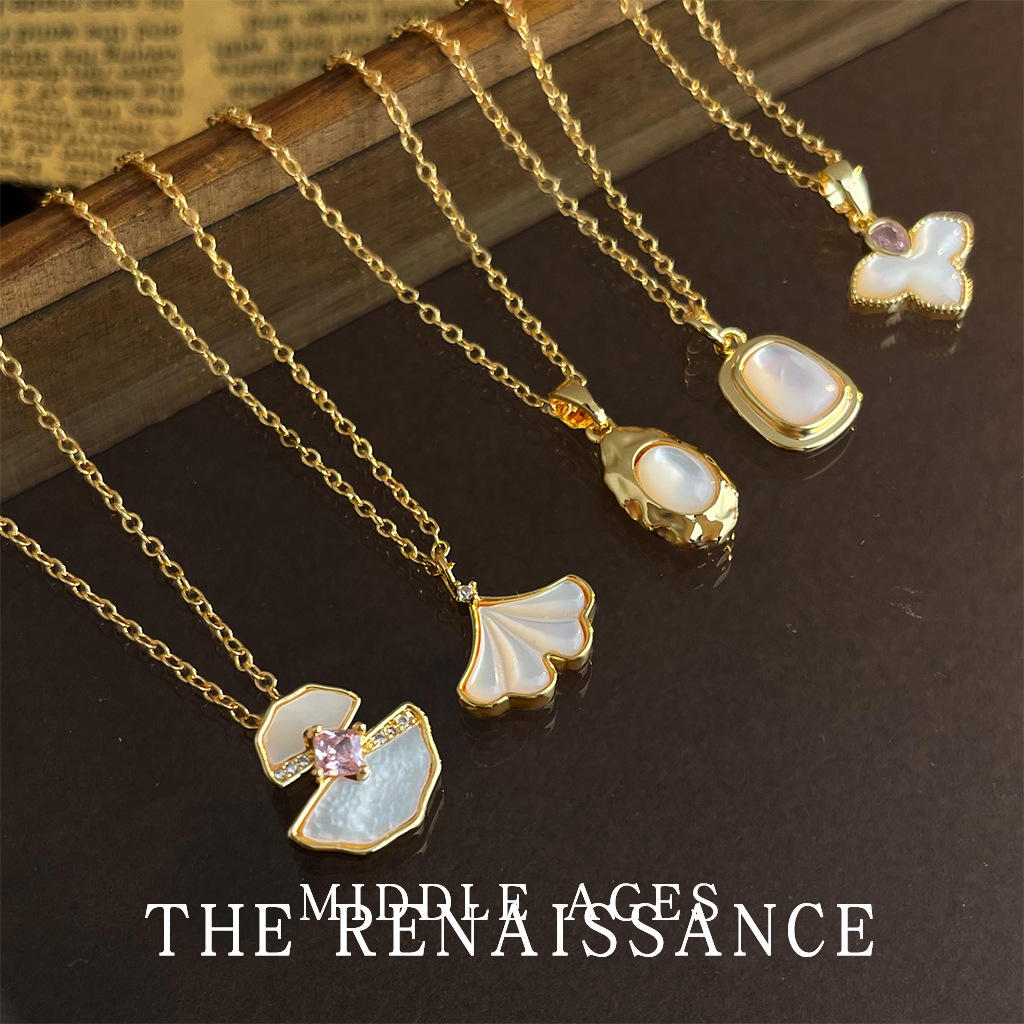 vintage中古风法式复古真贝壳项链时尚优雅轻奢毛衣链高级感项饰