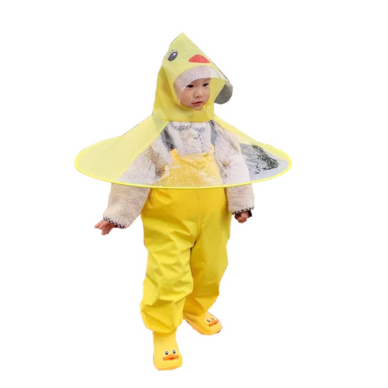 儿童雨衣小黄鸭飞碟宝宝斗篷式男童女童幼儿园雨裤安吉游戏服套装