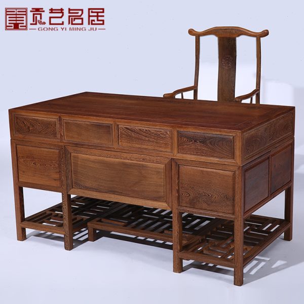 红木家具 全鸡翅木素面办公桌 仿古中式实木小书桌椅组合 办公台