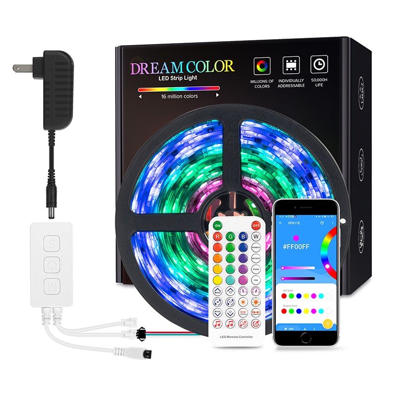 新品SP611E幻彩WS2811支持蓝牙APP音乐遥控多种变化模式灯带套装