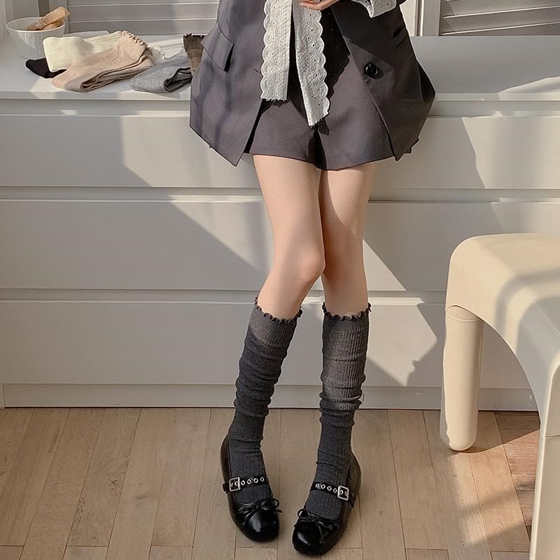 花边小腿袜女黑色春秋款配小皮鞋夏季薄款jk长筒女士美腿堆堆透气
