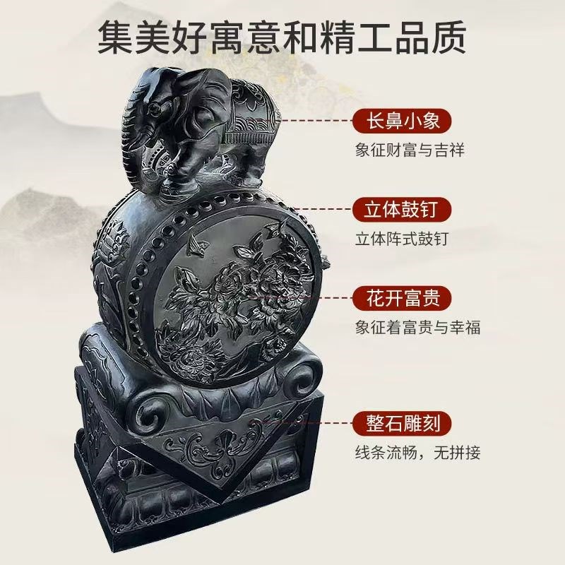 入户门墩抱鼓石一对家q用门口大象麒麟貔貅彷古做旧青石门墩石鼓